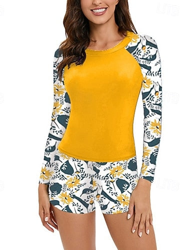 Rash Guard Swimsuit 2 Piece Spandex Uv Sun Protection Upf50+ Quick Dry Long Sleeve Swimwear Swimsuit Surfing Beach Water Sports Summer