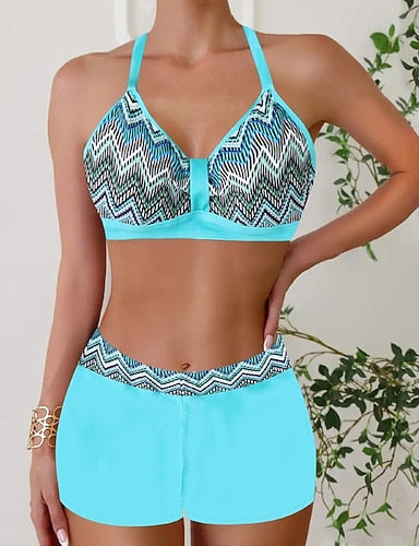 Swimwear 2 Piece Briefs Swimsuit Backless Vacation Beach Wear Halter Neck Sleeveless Bathing Suits