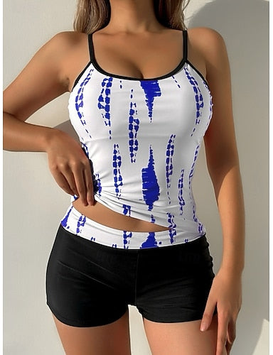 Tankini 2 Piece Swimsuit Ruched High Waist Tummy Control High Waist Slim Backless Vacation Beach Wear U Neck Sleeveless Bathing Suits