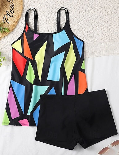 Bathing Suit Tankini 2 Pieces Printed Ultra Light (ul) Elastic Sleeveless Swimwear Surfing Snorkeling Summer