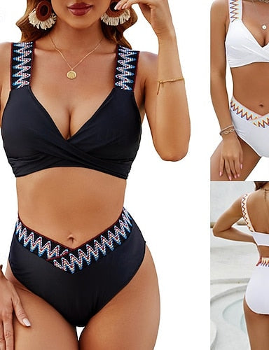 Two Piece Swimsuit High Waisted Ruched Bikini Elastic Sleeveless Swimwear Surfing Beach Vacation Summer