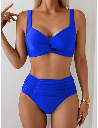 One Piece Swimsuit Ruched Monokini Briefs Tummy Control High Waist Slim Backless Vacation Beach Wear Color V Neck Sleeveless Bathing Suits