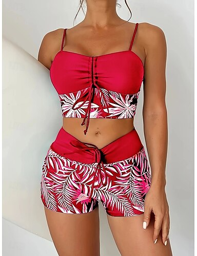 Swimwear Bikini 2 Piece Shorts Swimsuit Slim Backless Vacation Beach Wear V Neck Sleeveless Bathing Suits