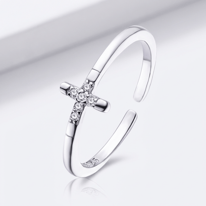 Mini Diamonds Cross Ring - (adjustable)