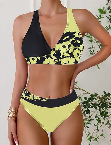Tankini Two Piece Swimsuit Backless Swimwear Swimwear Yellow Pink Breathable Quick Dry Lightweight Sleeveless - Swimming Surfing Beach Summer Spring
