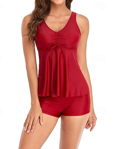 Bathing Suit Tankini Two Piece Swimsuit Tropical Tummy Control Elastic Sleeveless Swimwear Surfing Beach Vacation Summer