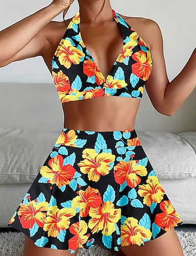 Tankini Two Piece Swimsuit Backless Swimwear Swimwear Black Yellow Breathable Quick Dry Lightweight Sleeveless - Swimming Surfing Beach Summer Spring