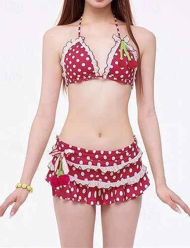 Bikini Sets Bathing Suit Swimwear Colored Swimwear Red Breathable Sleeveless - Surfing Beach Swimming Summer