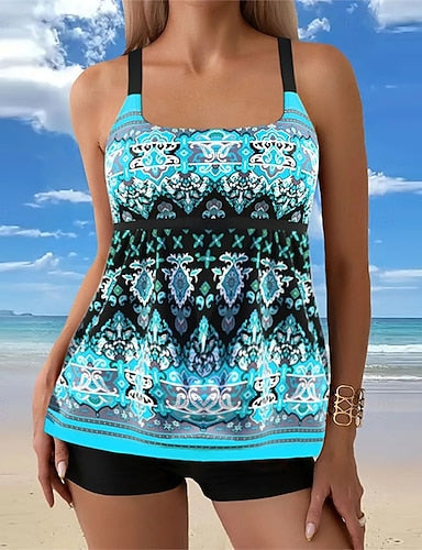 Tankini Two Piece Swimsuit Swimwear Swimwear Black Blue Breathable Quick Dry Lightweight Sleeveless - Swimming Surfing Beach Summer Spring