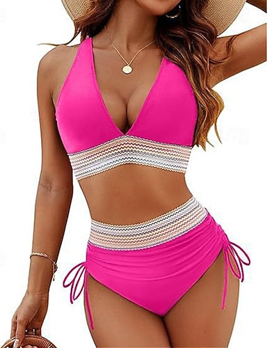 Ruched Swimsuit Bikini Sets Swimwear Colored Swimwear Light Blue Black Breathable Sleeveless - Surfing Beach Swimming Summer