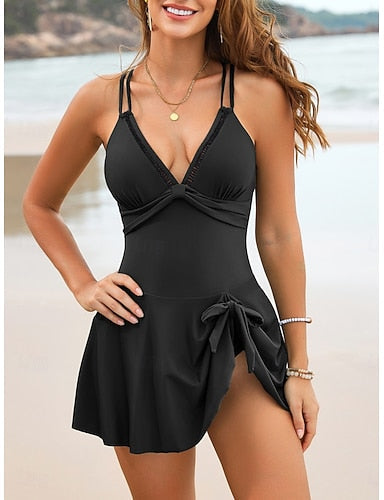 Swimwear One Piece Monokini Swimsuit Tummy Control High Waist Slim Backless Vacation Beach Wear Color V Neck Sleeveless Bathing Suits