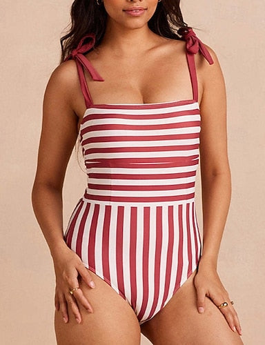 One Piece Swimsuit Open Back Swimwear Swimwear Red Red-white Breathable Quick Dry Sleeveless - Swimming Surfing Snorkeling Summer