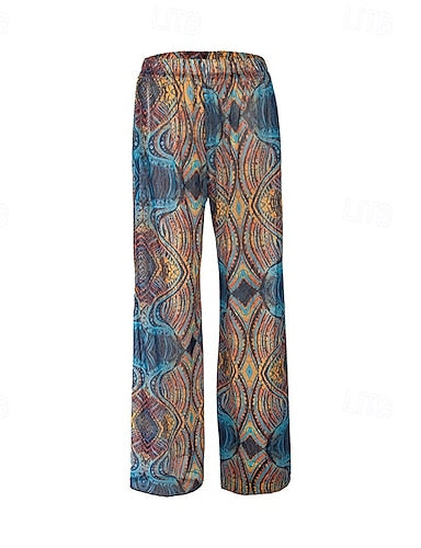 Beach Vacation Pants Flowy Palazzo Wide-leg Pants Graphic Loose Chiffon Uv Protection Breathable Bottoms Surfing Beach Vacation Autumn