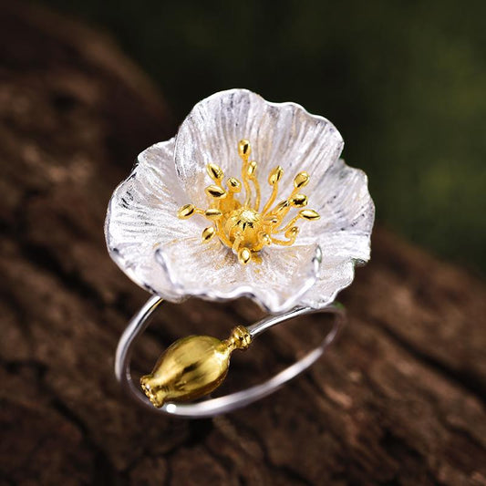 Blooming Poppy Sterling Silver Ring