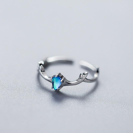 Blue Crystal Elk Silver Ring