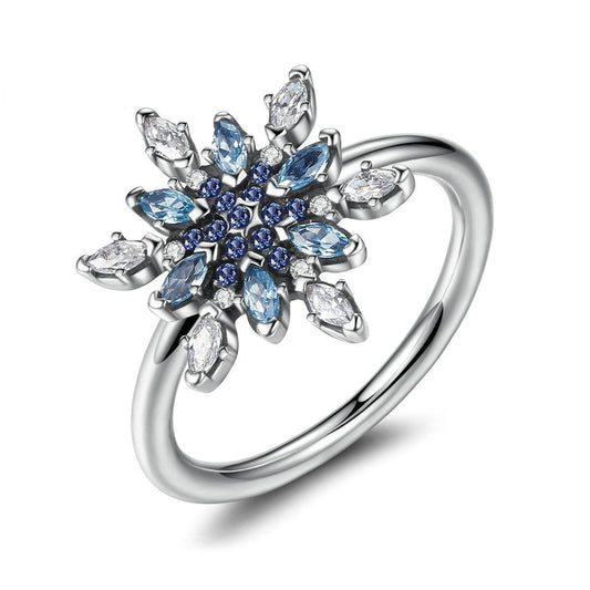 Blue Snowflake Silver Ring
