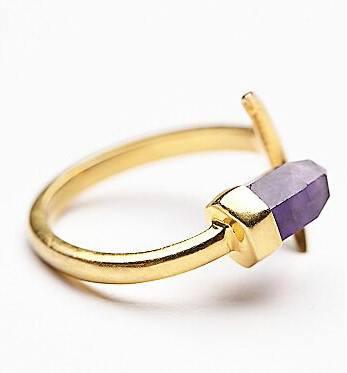 Crescent Moon & Purple Crystal Wrap Ring