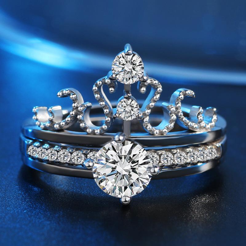Crystal Crown Sterling Silver Ring Set