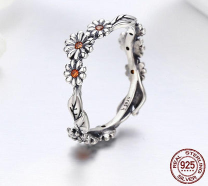 Crystal Daisies Sterling Silver Ring