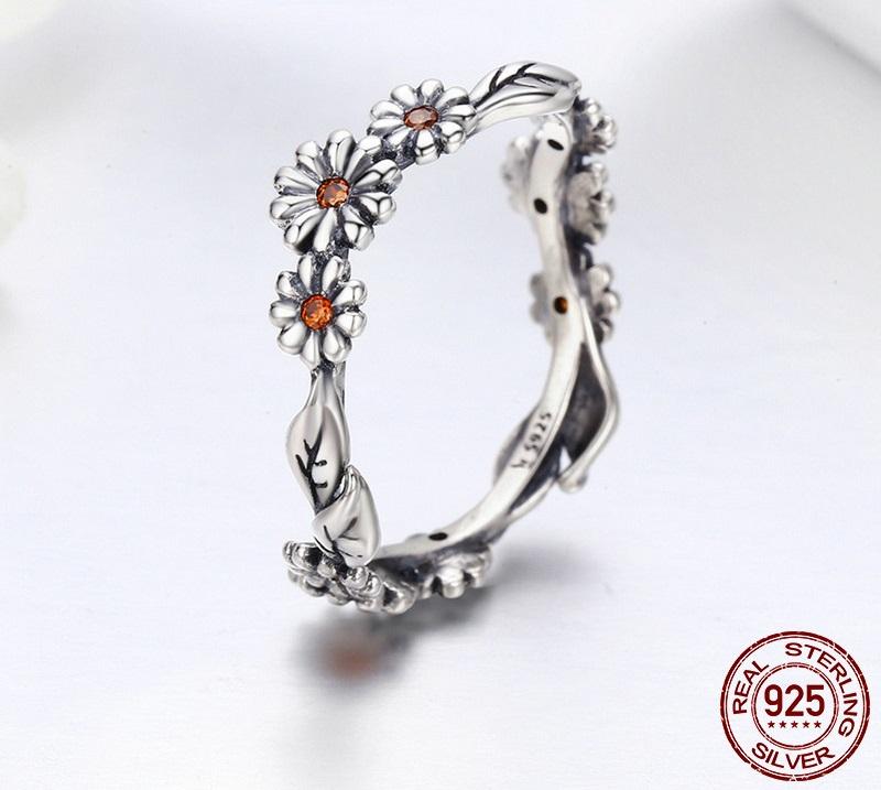 Crystal Daisies Sterling Silver Ring