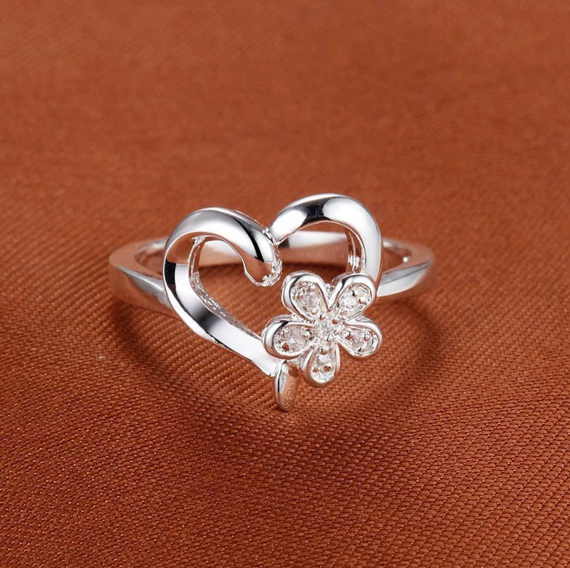Crystal Flower Heart Ring