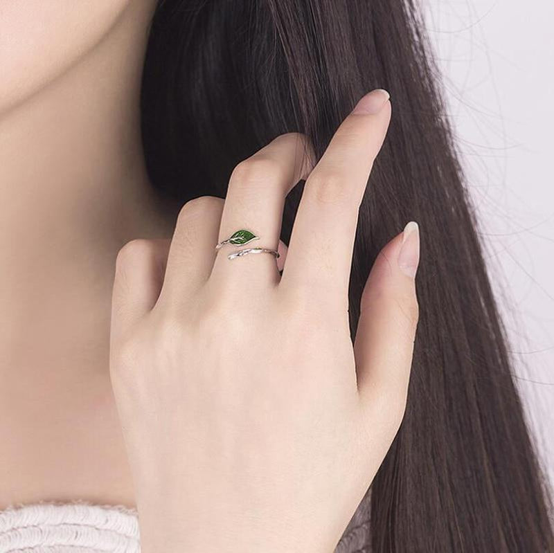 Green Leaf Fairy Silver Ring