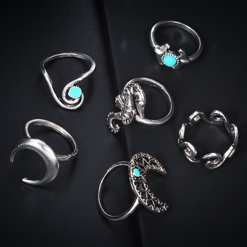 Moon Waves Ring Set