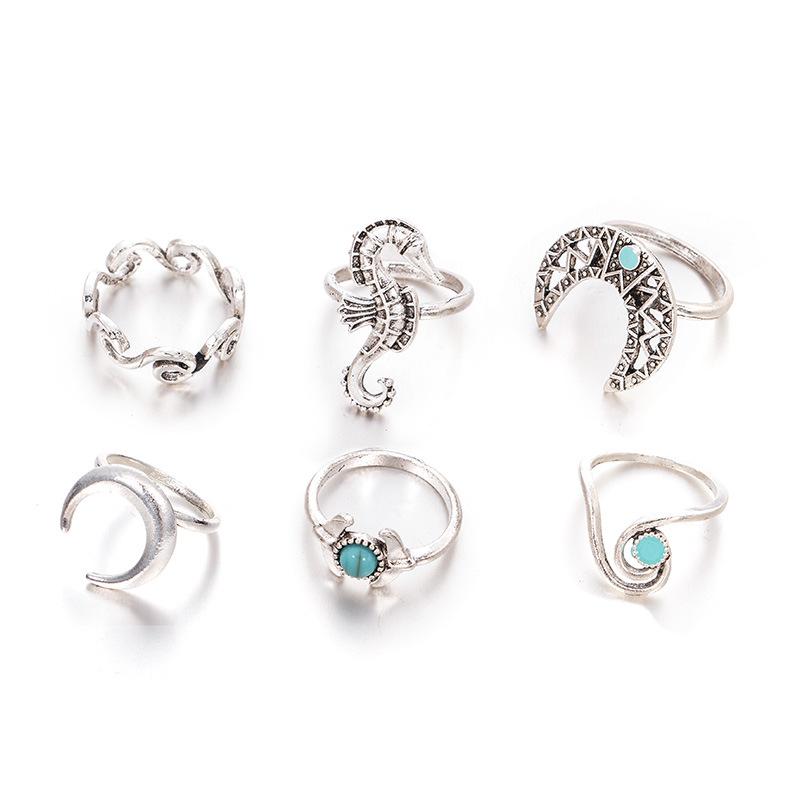 Moon Waves Ring Set