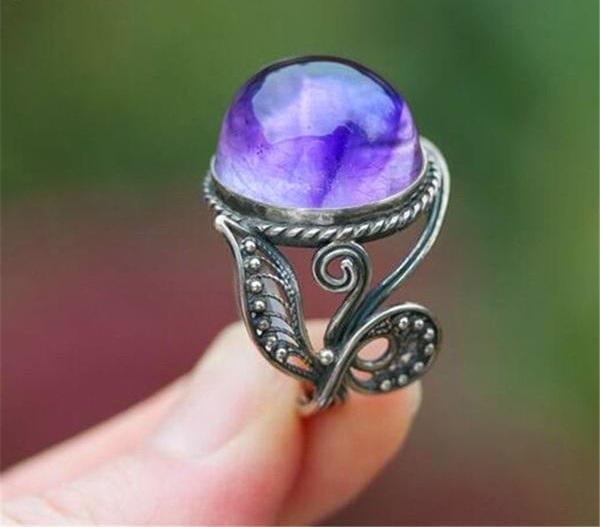 Purple Moonstone Flower Ring
