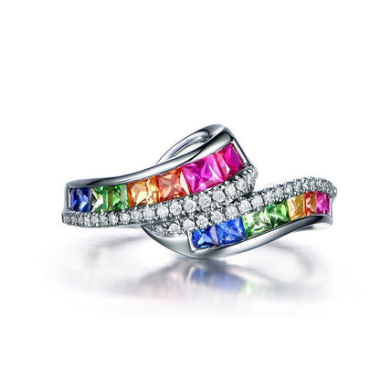 Rainbow Crystal Charms Ring