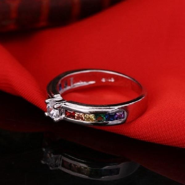 Rhinestone Rainbow Sterling Silver Ring