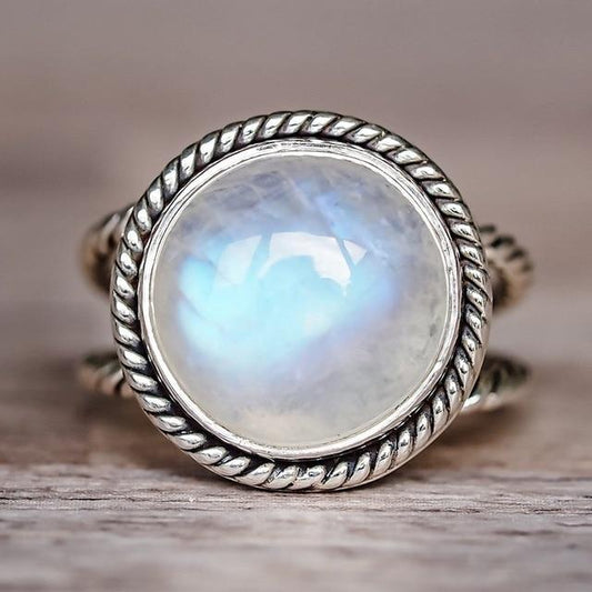 Round Natural Moonstone Ring