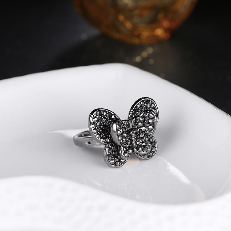 The Black Butterfly Crystal Ring