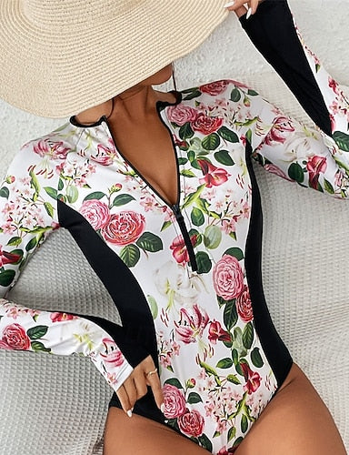 Rash Guard One Piece Swimsuit Printed Quick Dry Lightweight Breathable Long Sleeve Bodysuit Bathing Suit Surfing Beach Water Sports Summer