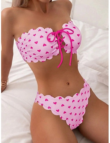 Swimwear Bikini 2 Piece Cheeky Swimsuit Slim Backless Vacation Beach Wear Heart Strapless Sleeveless Bathing Suits