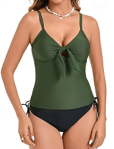 Ruched Swimsuit Bathing Suit Tankini Geometric Colored Ruched Side Uv Protection Elastic Sleeveless Swimwear Swimsuit Surfing Diving Swimming Summer