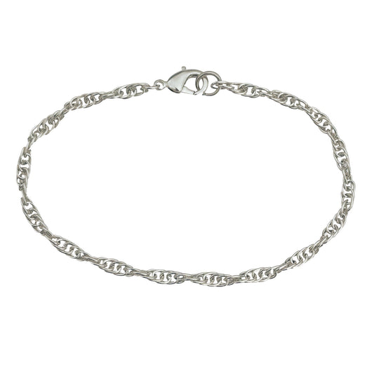 3mm Silver Plated Rope Chain Bracelet With Lobster Claw Clasp