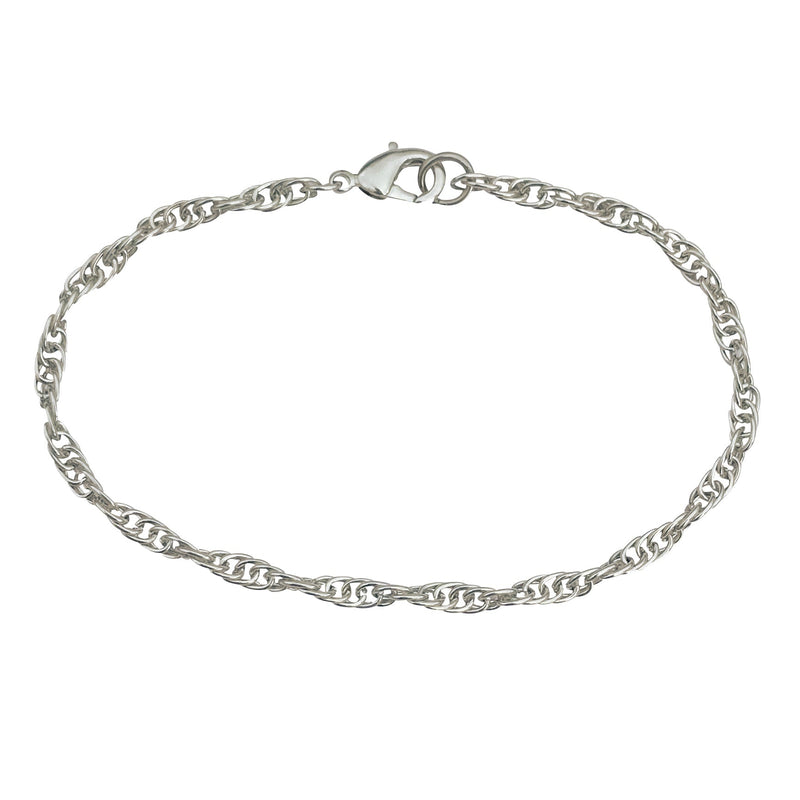 3mm Silver Plated Rope Chain Bracelet With Lobster Claw Clasp