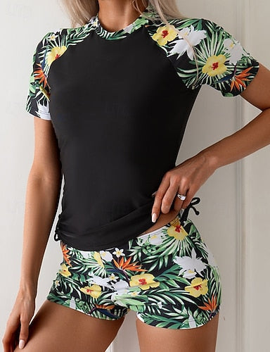 Rash Guard Print Swimsuit Bathing Suit Ultra Light (ul) Uv Protection Elastic Short Sleeve Swimwear Surfing Snorkeling Summer