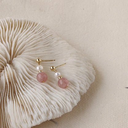 [] Rose Quartz Pearl Earrings