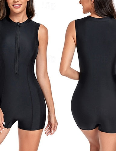 Rash Guard One Piece Swimsuit Colored Front Zip Uv Sun Protection Quick Dry Lightweight Sleeveless Bodysuit Bathing Suit Surfing Beach Water Sports Summer