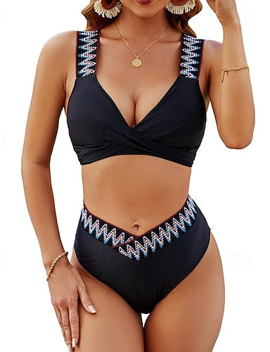 Two Piece Swimsuit High Waisted Ruched Bikini Elastic Sleeveless Swimwear Surfing Beach Vacation Summer