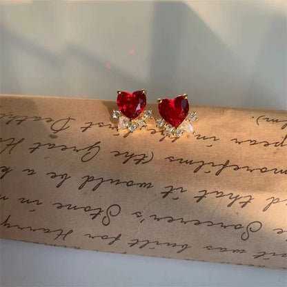 Ruby Heart Stud Earrings