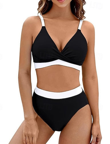 Standard Surfing Tankinis & Bikinis Bathing Suit 2 Pieces Color-blocking Open Back Uv Protection Elastic Sleeveless Swimwear Surfing Diving Swimming Summer