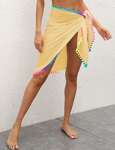 Swimwear Swim Dress Wrap Skirt Swimsuit Uv Protection Vacation Beach Wear Rainbow Sleeveless Bathing Suits