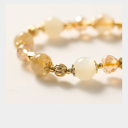 Rutilated Quartz & Moonstone Spiritual Bracelet for Courage and Wealth