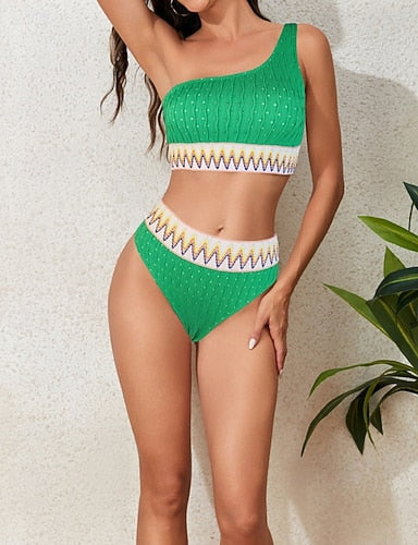 Regular Surfing Tankinis & Bikinis Bathing Suit 2 Pieces Geometric Open Back Uv Protection Elastic Sleeveless Swimwear Surfing Diving Swimming Summer