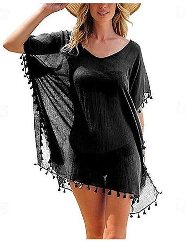 Swimwear Cover Up Beach Dresses Swimsuit Vacation Color Short Sleeves