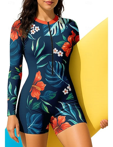Rash Guard Bathing Suit Boyleg Zip Up Removable Pad Front Zip Uv Sun Protection Upf50+ Ultra Light (ul) Long Sleeve Swimwear Sun Shirt Surfing Beach Water Sports Summer