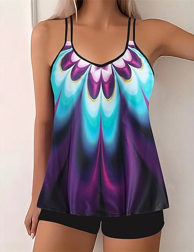 Tankini Two Piece Swimsuit Swimwear Swimwear Yellow Blue Quick Dry Lightweight Breathable Sleeveless - Surfing Beach Swimming Summer Spring